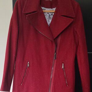 Calvin Klein dark Red Coat size Medium. Asymmetrical zip coat/jacket